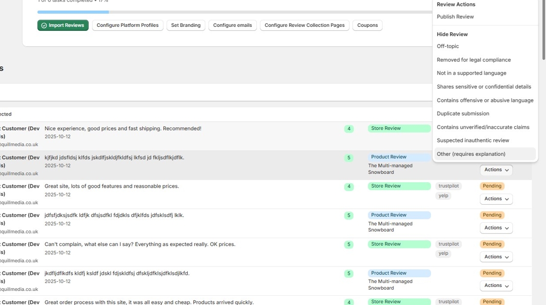 Select a hiding reason