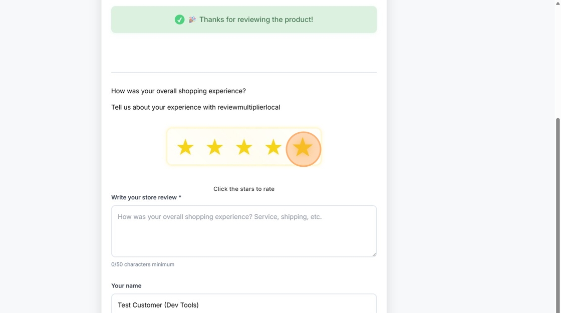 Customer selecting store star rating