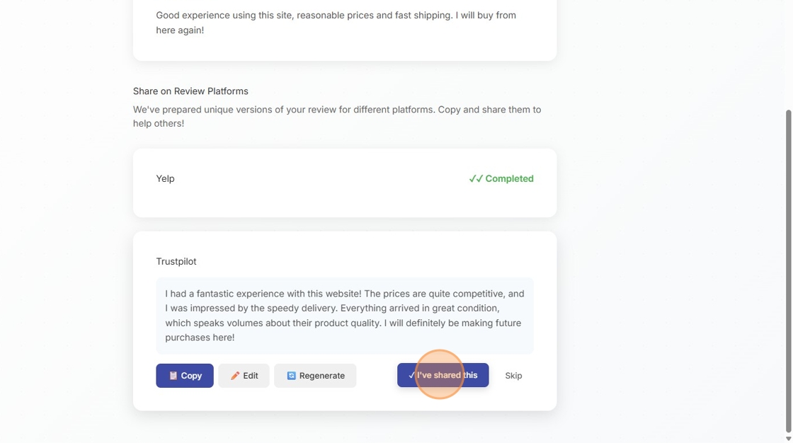 Confirming additional shares
