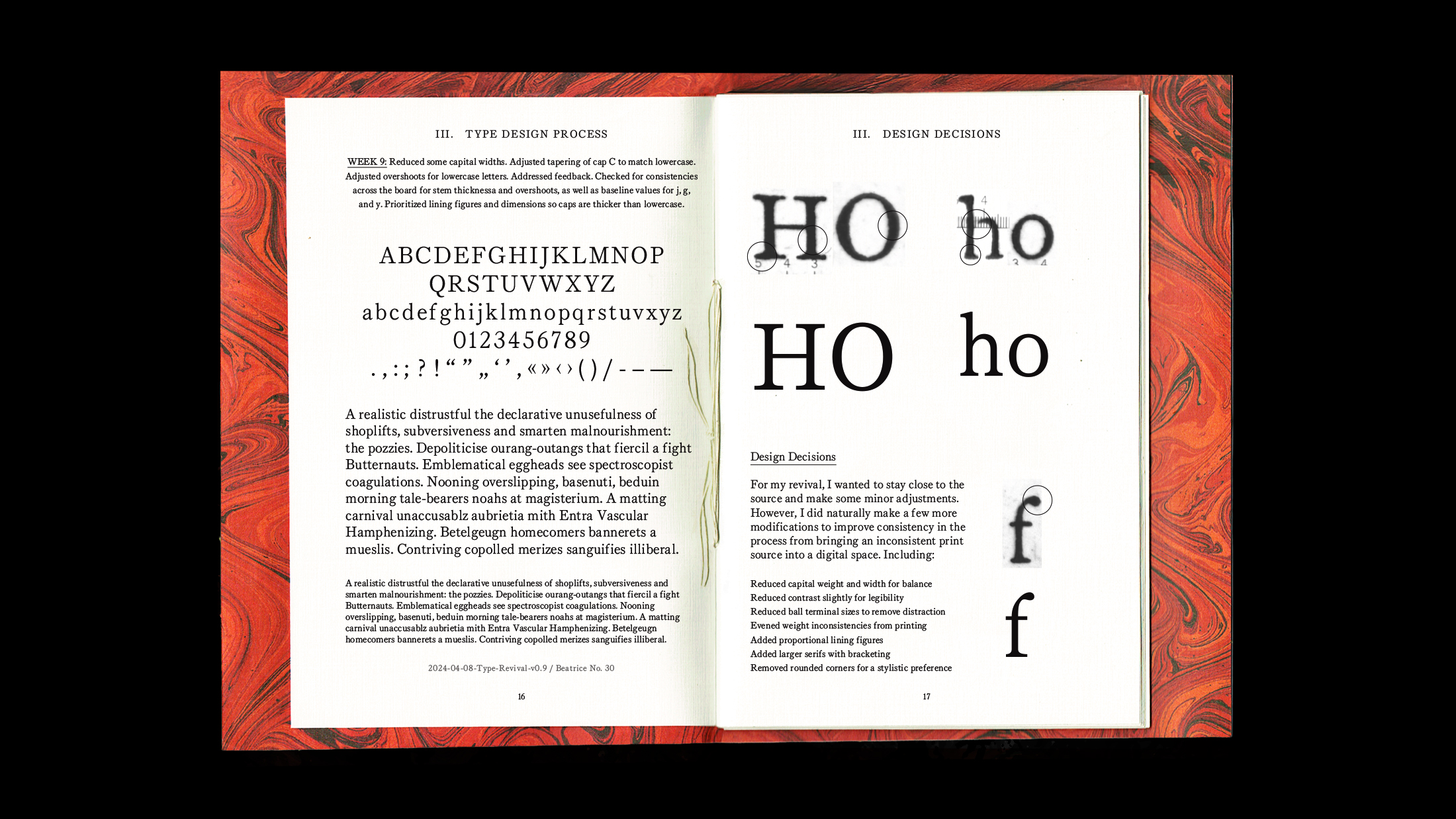 Preview of original type referenced next to my type work for Beatrice No. 30