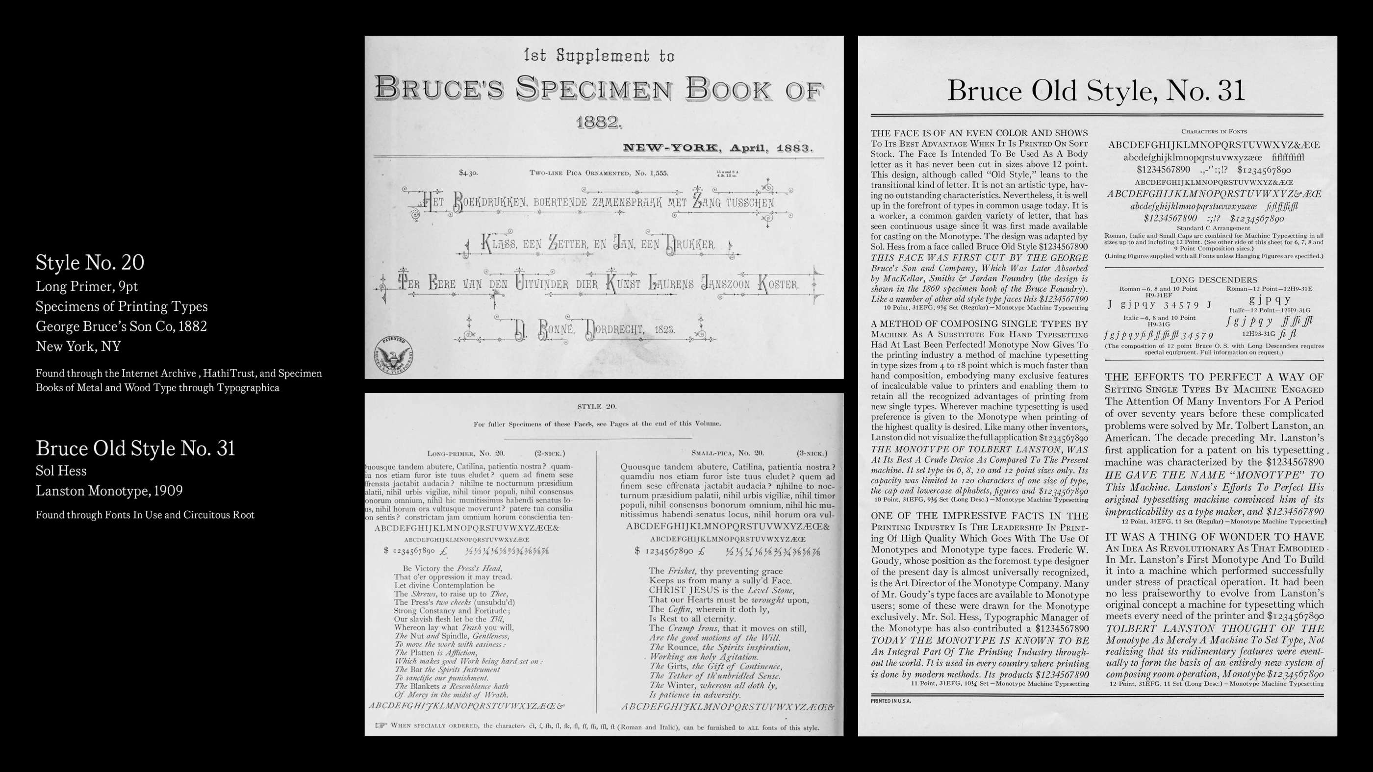 Additional source material pulled for reference from Bruce's Specimen Book and Bruce Old Style No. 31