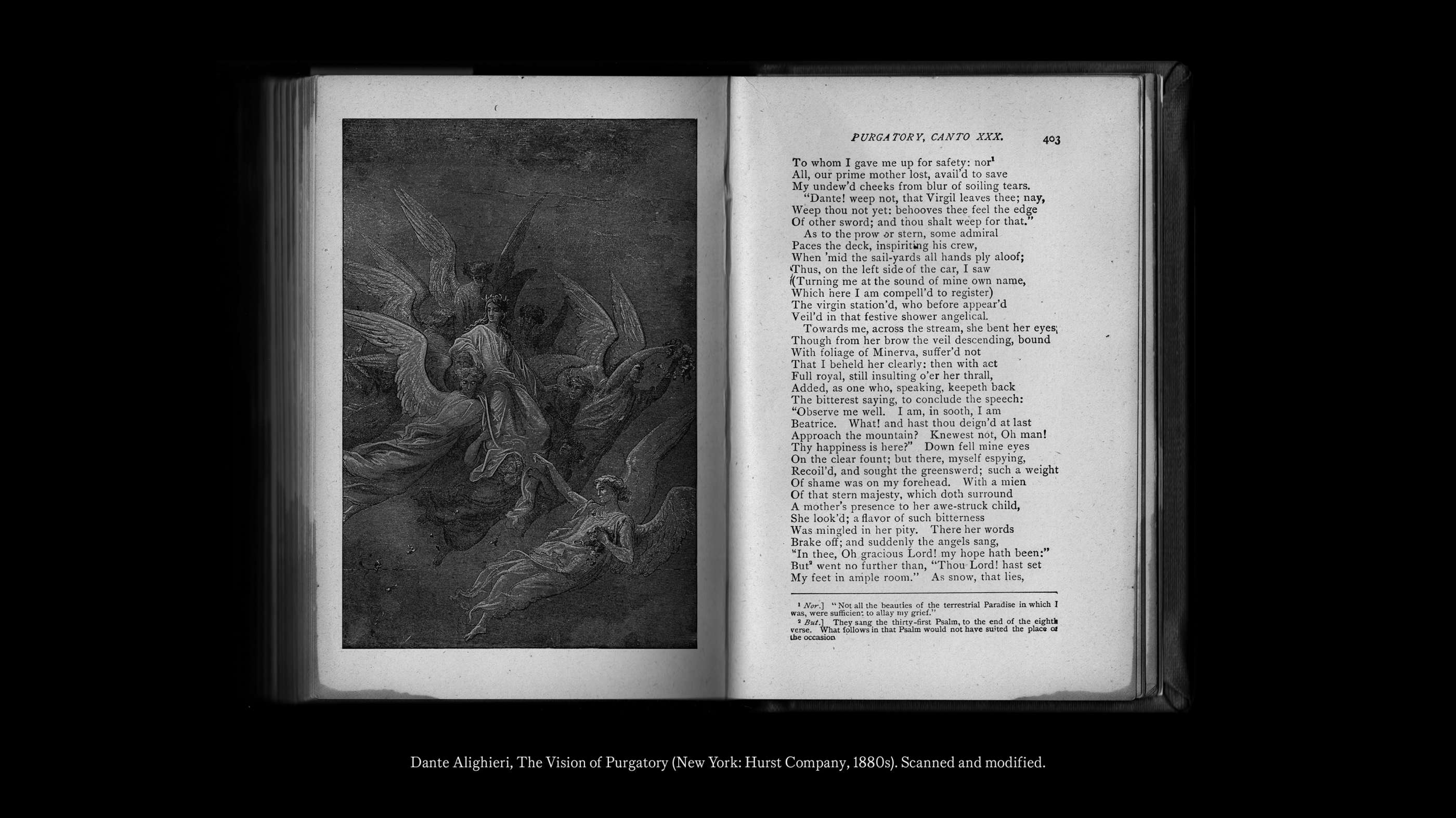 Open spread of original source material from Dante. Opening to the same illustration previewed in the first image.