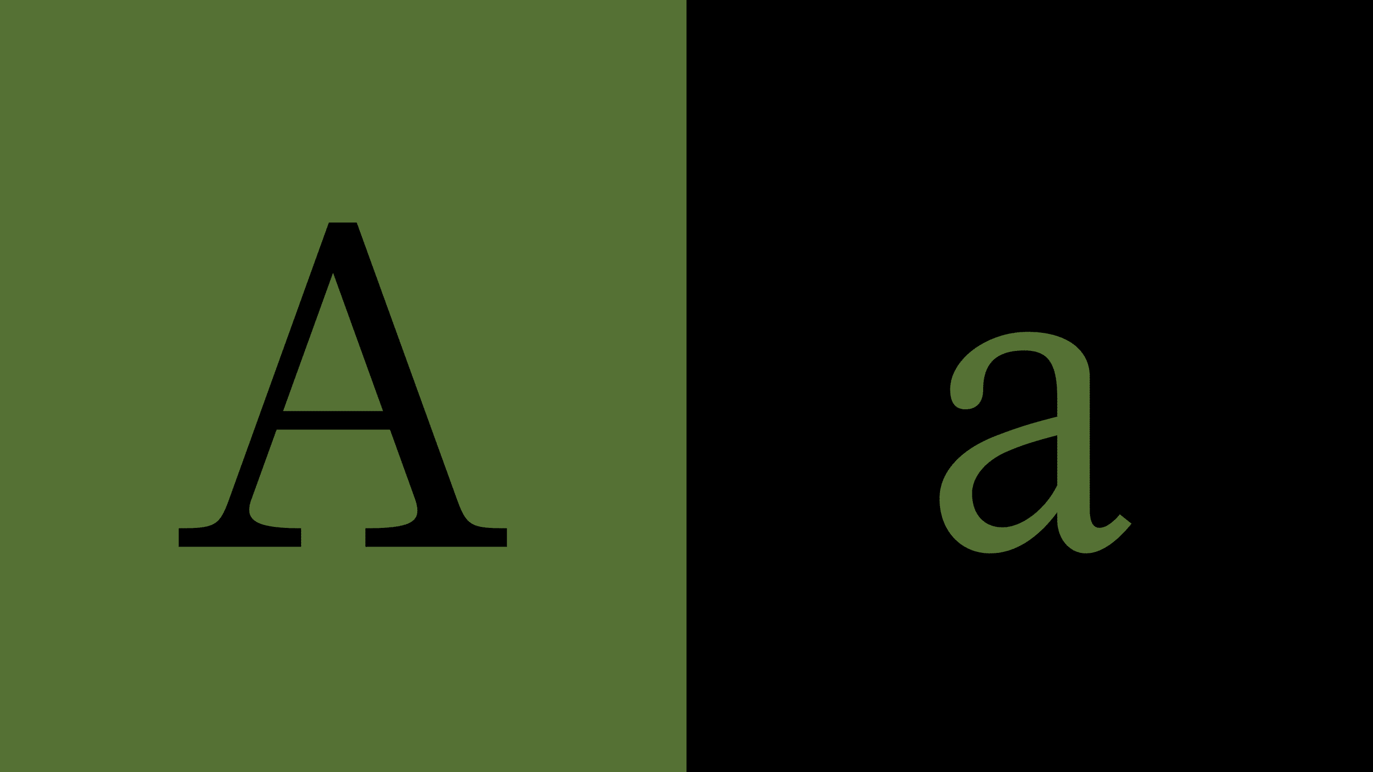 Large capital A next to a lowercase a using black and an olive green