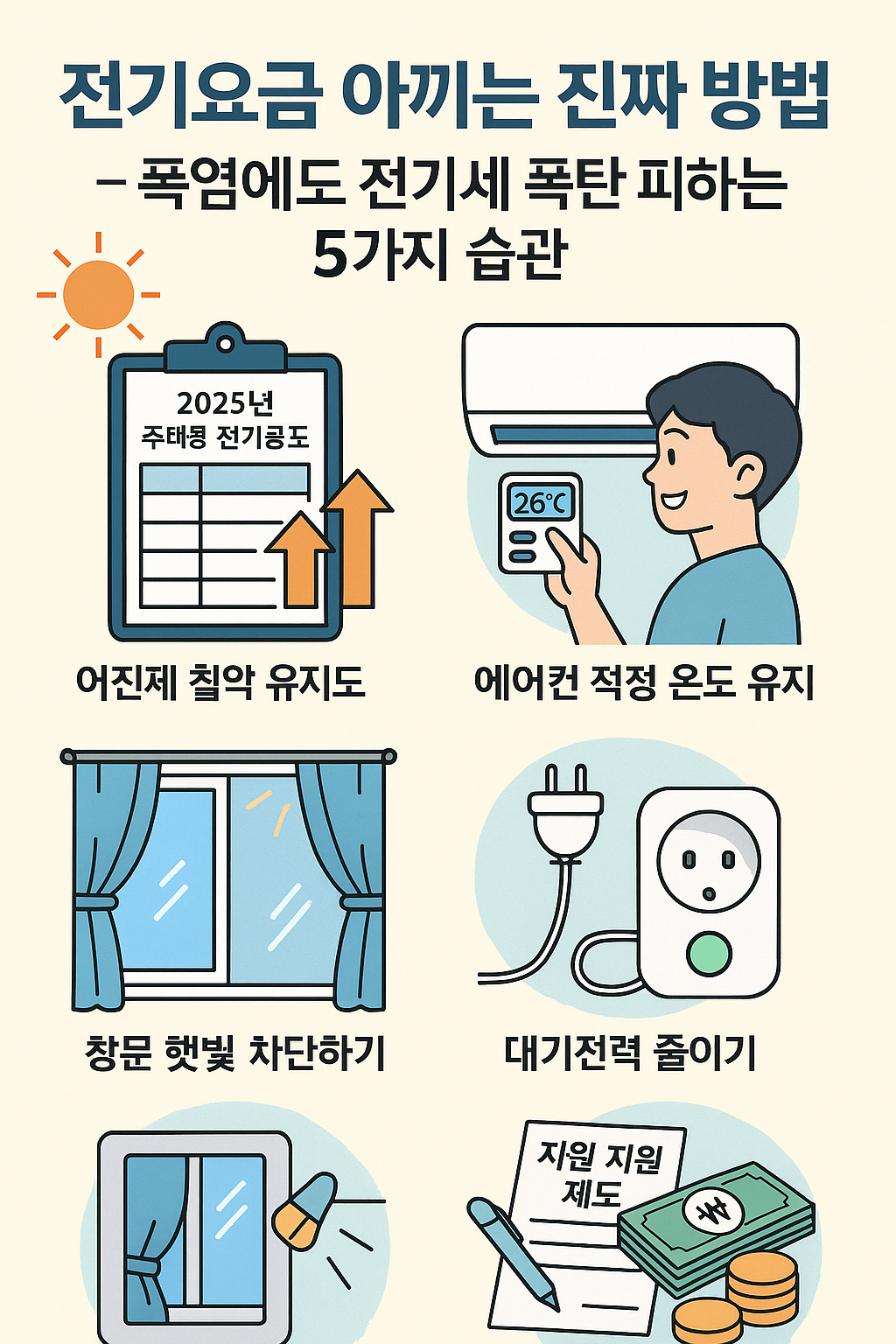 2025년 폭염 대비 전기요금 아끼는 5가지 방법 인포그래픽
