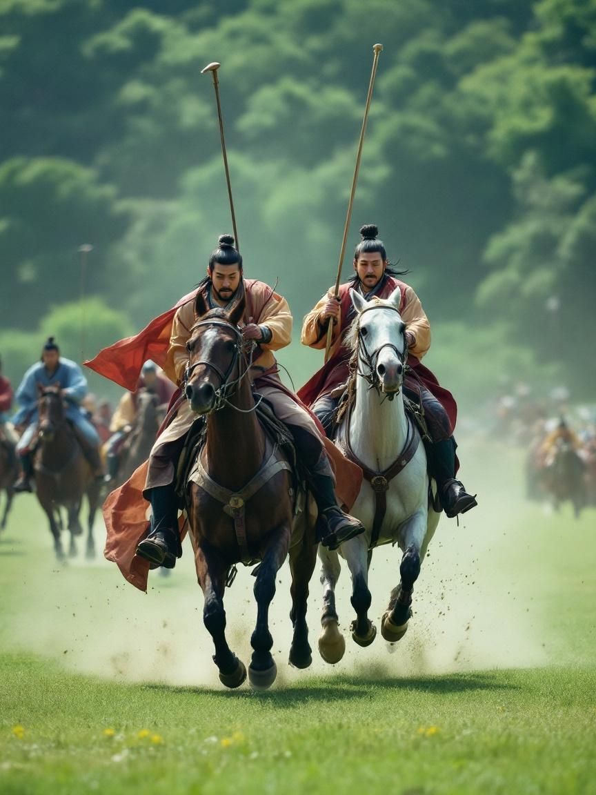 신라 화랑들이 들판에서 기마 훈련을 하는 모습
