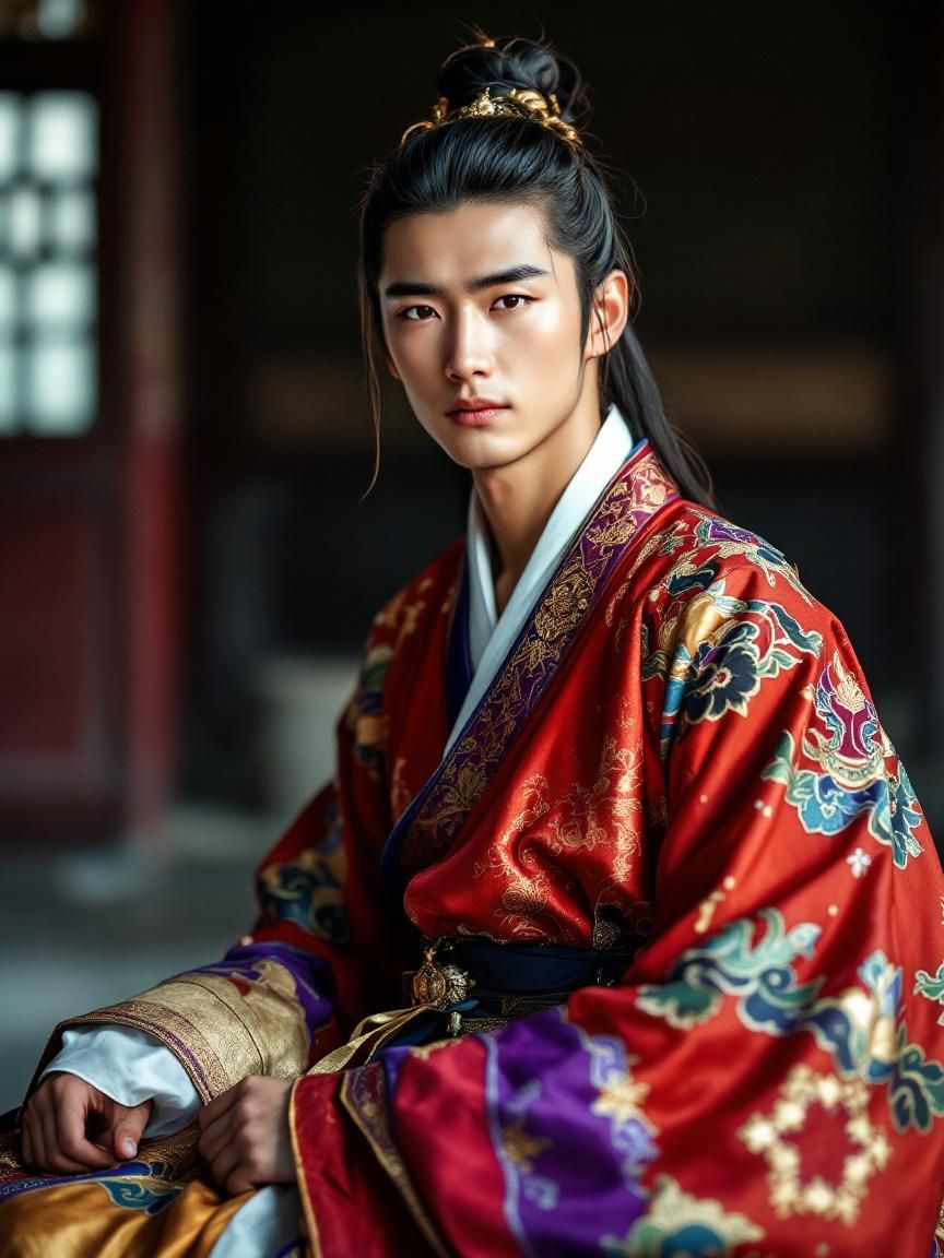 신라 귀족 청년의 화려한 전통복식을 입은 화랑의 모습
