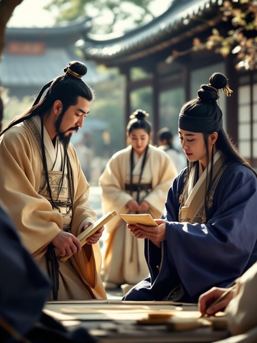 백제 학자가 일본 유학생에게 한자 교육을 하는 모습