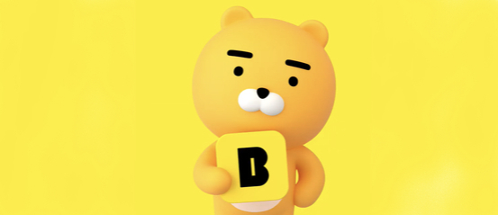 카카오뱅크 라이언 캐릭터가 B 로고를 들고 있는 모습