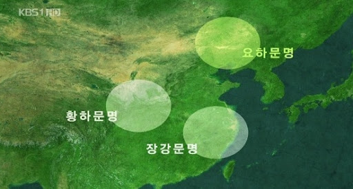 요하문명, 황하문명, 장강문명의 분포를 보여주는 지도 이미지