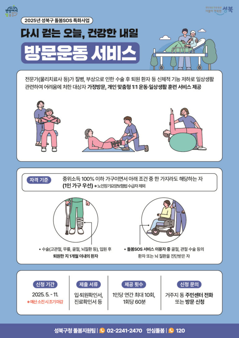 성북구 돌봄SOS 방문운동 서비스 안내 — 신청 자격, 제공 내용, 기간, 제출 서류 정보