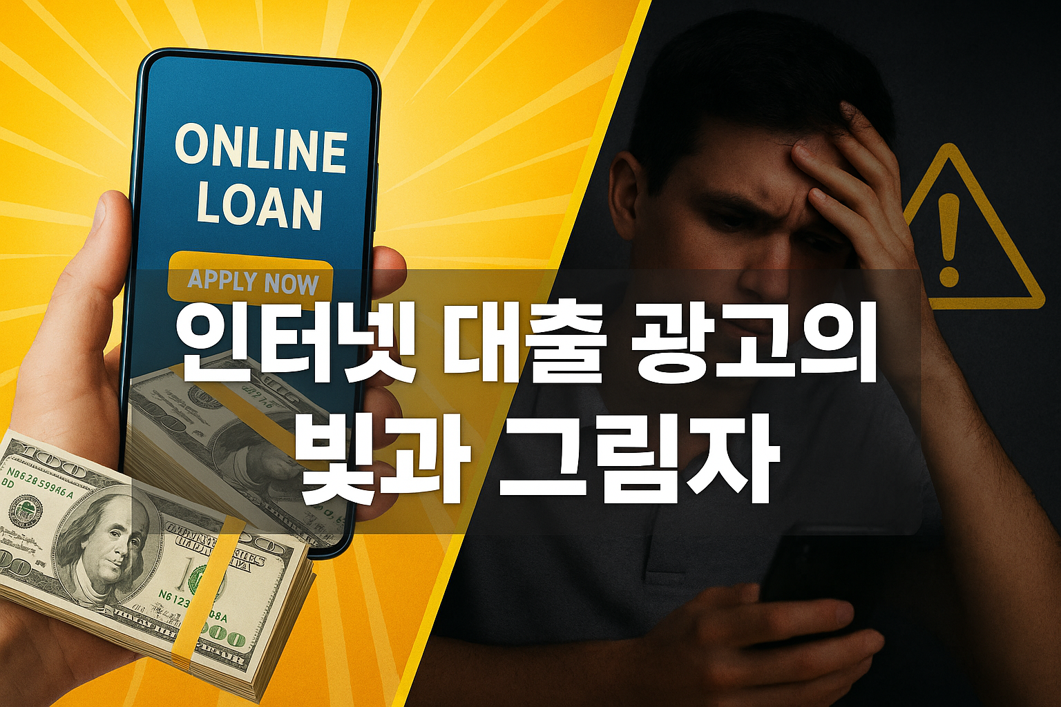 인터넷 대출 광고의 장점과 단점을 분석하는 이미지