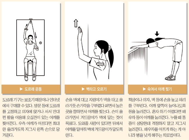 50대 오십견 스트레칭 루틴 50대 이상 어깨 통증 완화를 위한 오십견 스트레칭 루틴, 도르래 운동 벽타고 오르기 숙여서 어깨 펴기