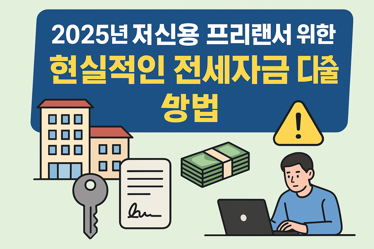 2025년 저신용 프리랜서 전세자금 대출 방법 - 집 계약서 현금 노트북으로 대출 신청하는 모습