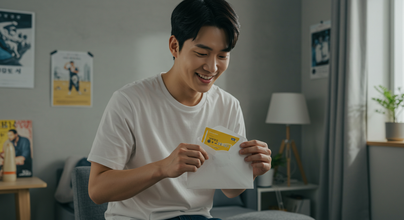 햇살론카드 발급 성공한 저신용자 청년 신용카드 받고 기뻐하는 모습 서민금융진흥원