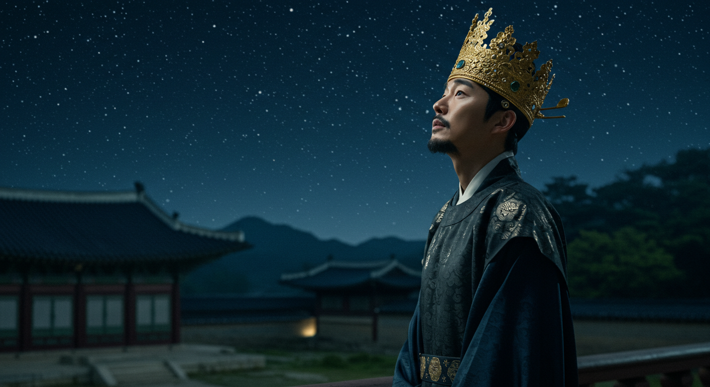 밤하늘을 올려다보는 황금관을 쓴 왕—신라 황금관의 상징성과 통일 후 사라진 이유를 설명하는 재현 이미지