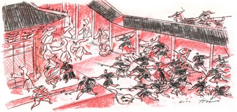 궁궐 공간에서 병사들이 들이닥치는 모습을 묘사한 계유정난 일러스트로, ‘세종대왕의 유언’과 이어지는 조선 초기 권력 재편의 배경을 설명하는 글에 어울리는 상징 이미지입니다.