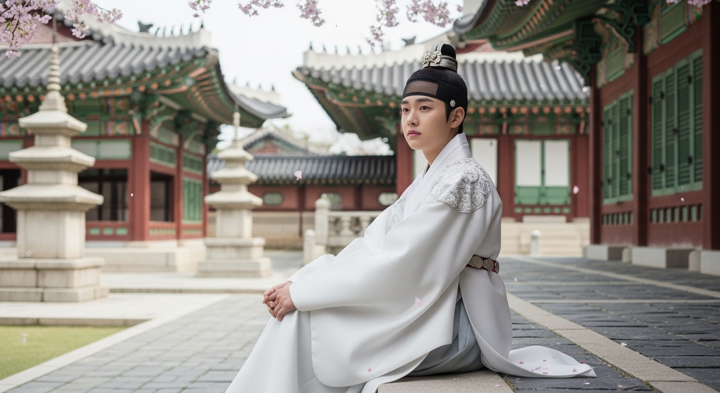 상왕으로 물러난 단종이 궁궐 정원에서 흰 옷을 입고 쓸쓸히 앉아있는 모습