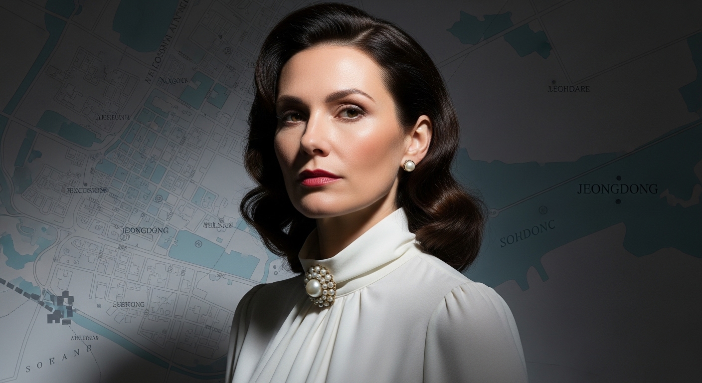 정동 지도를 배경으로 한 손탁 앙투아네트 초상, 손탁호텔을 운영하며 고종 황제와 조선 왕실에 영향력을 행사했던 러시아 출신 여성 사업가