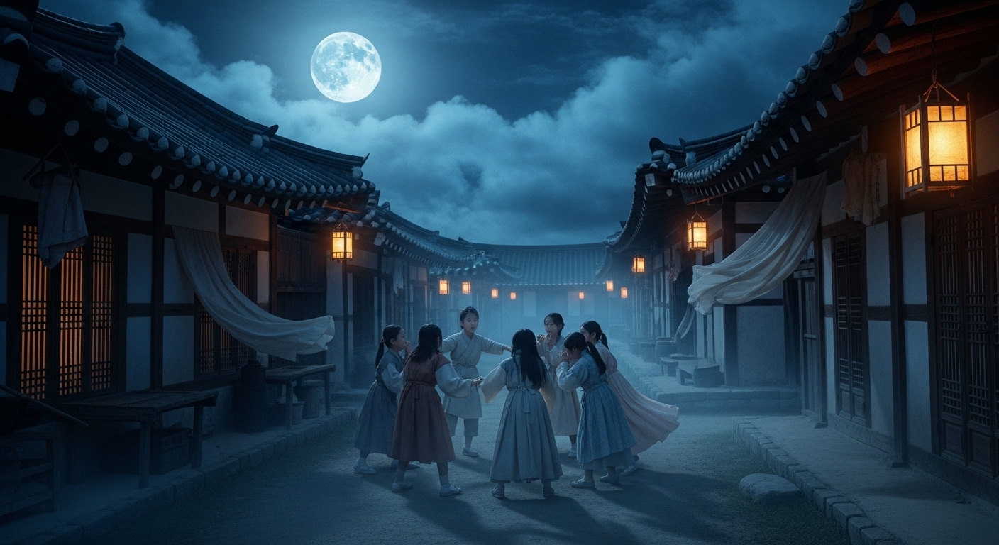 달밤에 서동요를 부르며 소문을 퍼뜨리는 신라 마을 아이들 - 정치적 음모의 시작