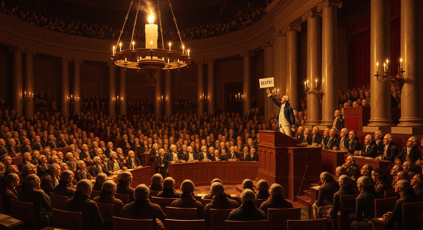 1793년 1월 프랑스 국민공회에서 루이 16세의 사형 여부를 결정하는 역사적 투표 장면