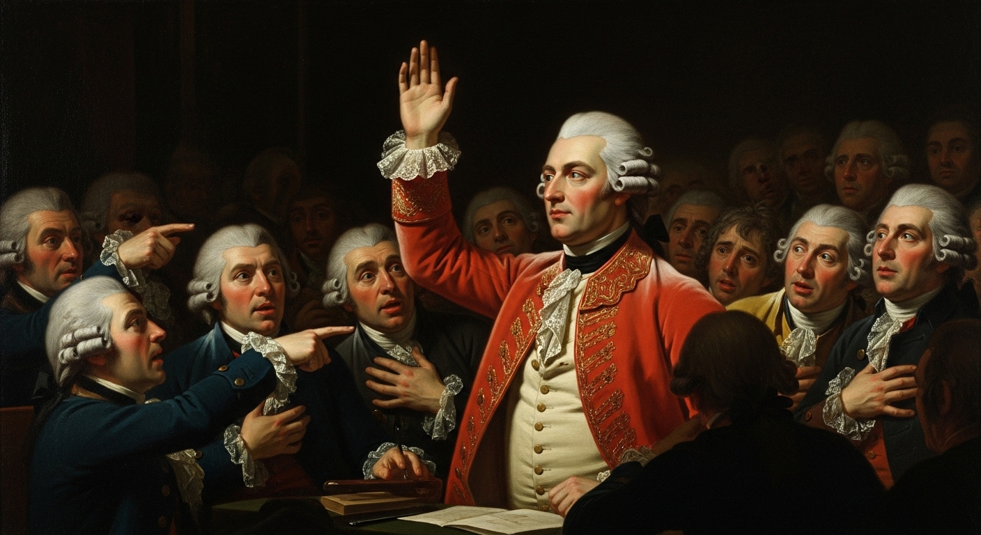 프랑스 혁명 시기 국민공회 의원이 루이 16세 사형에 대한 찬반 의견을 손을 들어 표명하는 역사적 장면