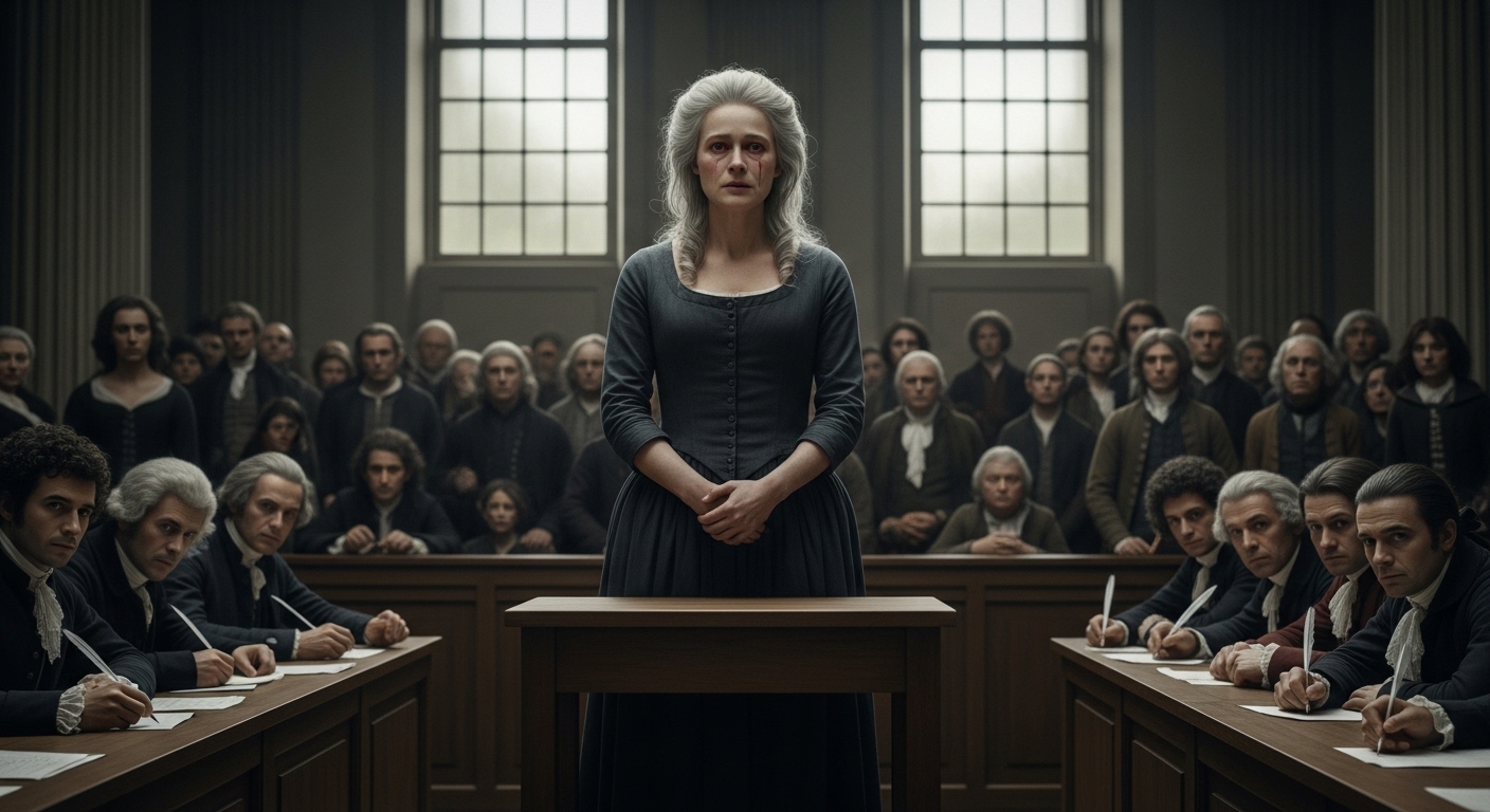 1793년 10월 혁명재판소에서 재판받는 마리 앙투아네트가 재판관과 배심원들 앞에 선 비극적 순간