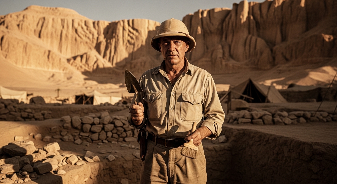 하워드 카터 고고학자 - 1920년대 이집트 왕가의 계곡에서 투탕카멘 무덤을 발굴하는 영국 고고학자의 모습