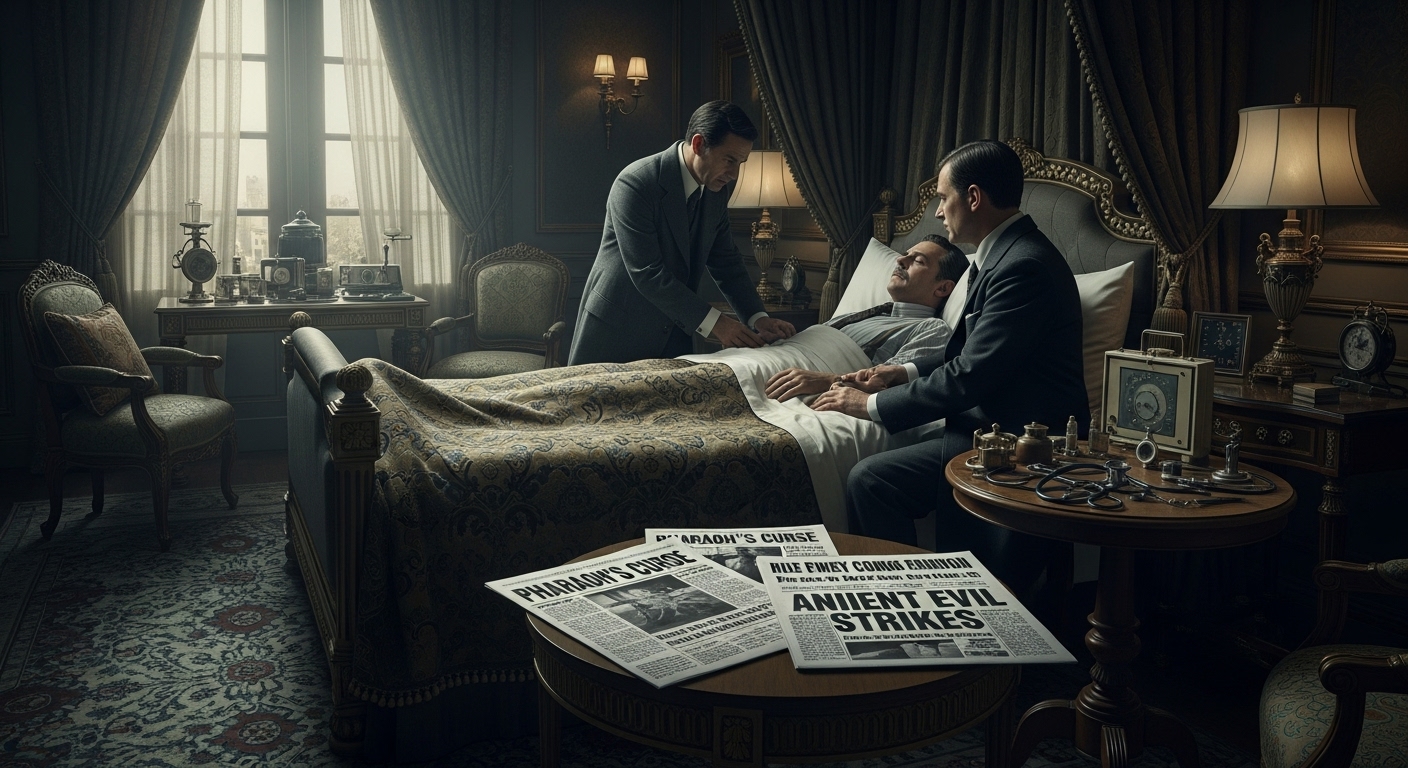 카나본 경의 죽음 - 1923년 카이로 호텔에서 패혈증으로 사망한 카나본 경과 파라오의 저주 신문 기사