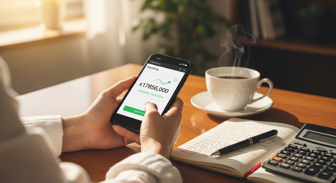 월급 300만원으로 5년 저축 계획 중 통장 잔액 2천만원대를 확인하며 목표 달성 과정을 점검하는 모습