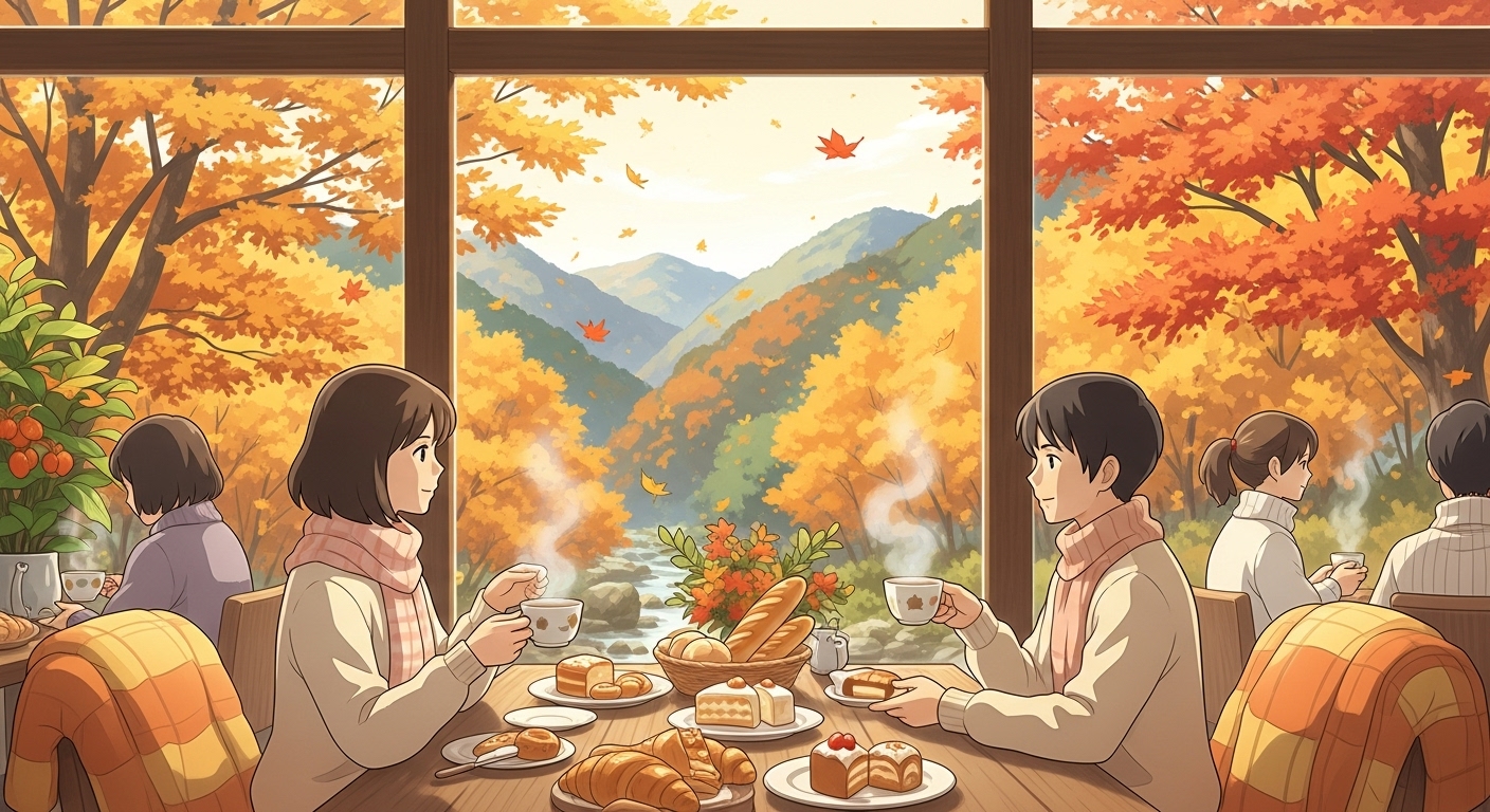 강북구 우이동 가을 카페 단풍 풍경 - 북한산 단풍 든 계곡을 바라보며 따뜻한 차와 빵을 즐기는 감성 카페 브런치 모습