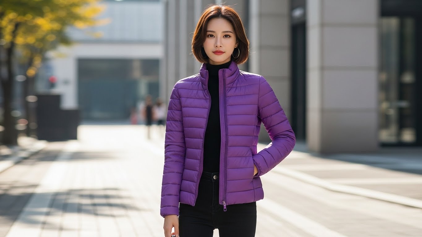 2025년 12월 여성 경량패딩 인기 1위 보라색 퍼플 컬러 추천 - 슬림핏 숏패딩 세로 퀼팅 디자인 검색량 168% 급증 트렌드 컬러 20대 30대 여성 서울 거리 스타일