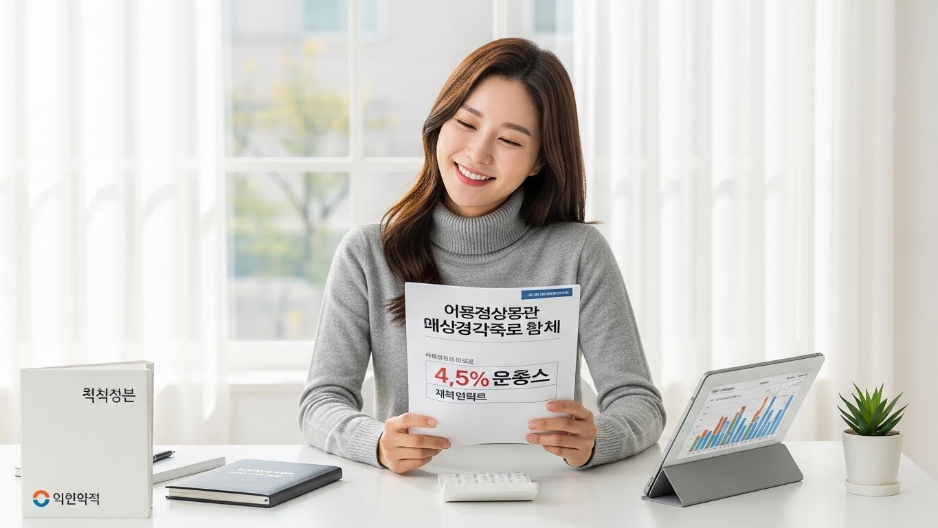 30대 여성이 청년 주택드림 청약통장 4.5% 우대금리 안내서를 보며 미소짓는 모습