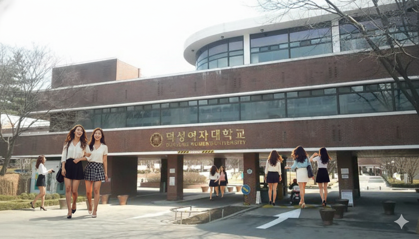 덕성여대 정문 앞 캠퍼스 풍경, 대학생들이 등하교하는 활기찬 일상 모습