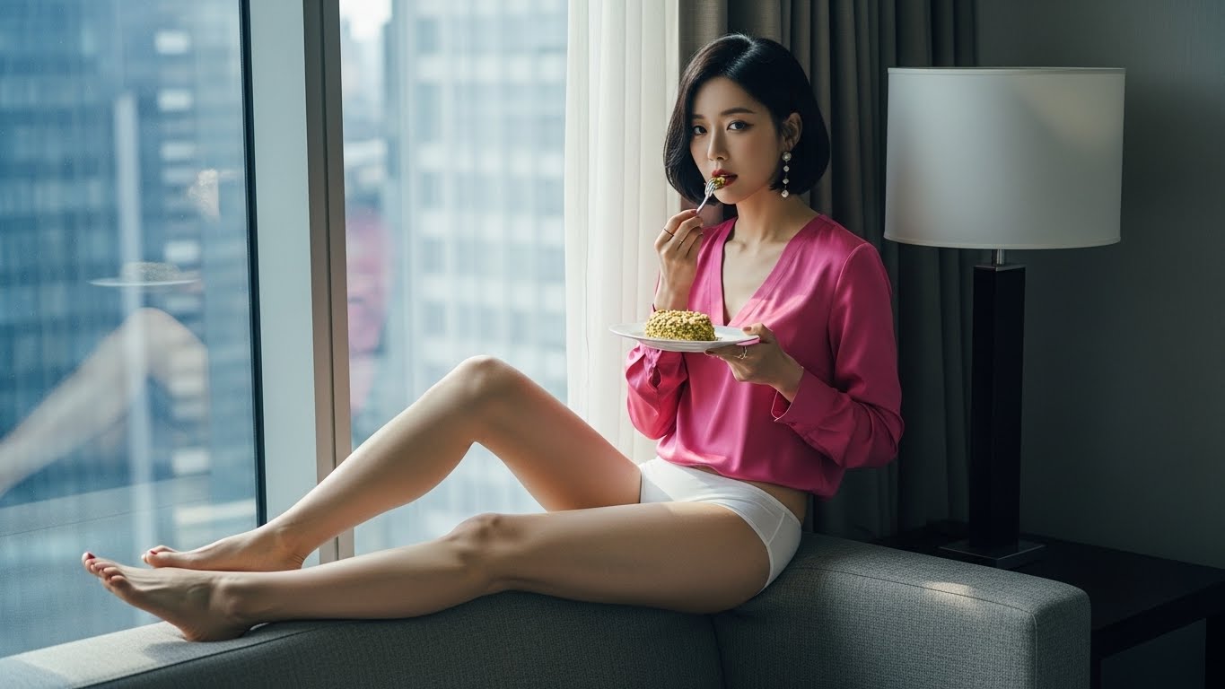 피스타치오 디저트를 즐기는 장면으로, 두쫀쿠 열풍 속 한국인의 트렌드 소비 심리를 보여주는 이미지