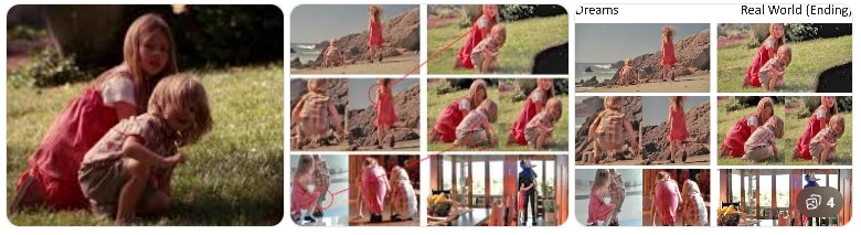 인셉션 꿈과 현실 비교 - 코브의 아이들이 꿈속 장면과 결말 현실 장면에서 동일한 옷을 입고 있는 디테일 비교 이미지