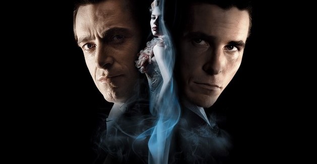 영화 프레스티지 포스터 – 두 마술사 보든과 앤지어의 대립을 상징하는 이미지