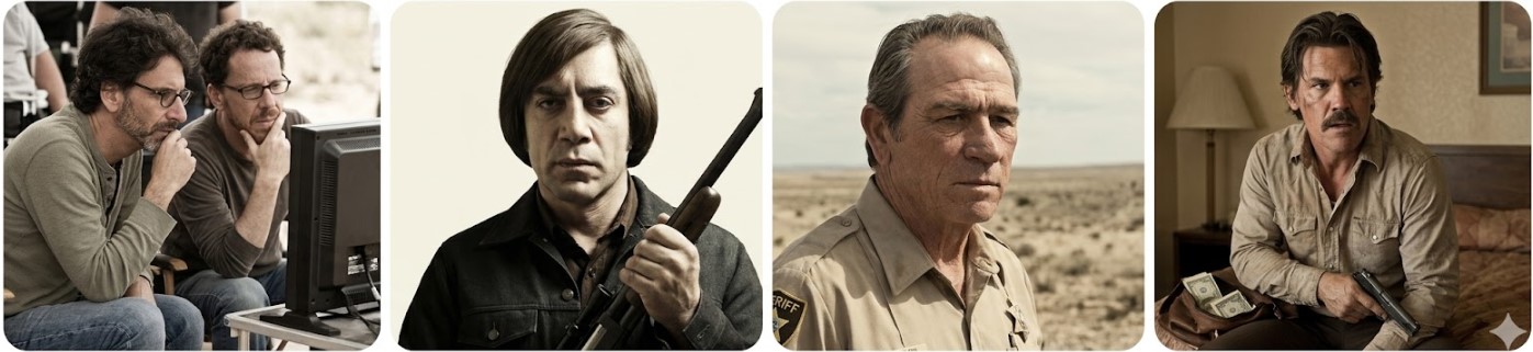 노인을 위한 나라는 없다 코엔 형제 감독과 안톤 쉬거 하비에르 바르뎀, 에드 보안관 토미 리 존스, 르웰린 모스 조시 브롤린