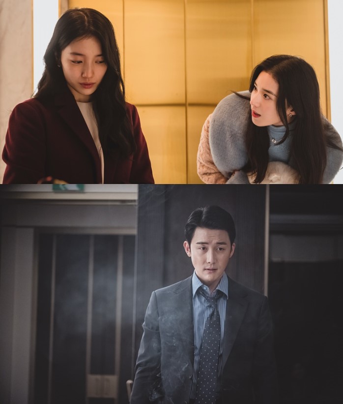 드라마 안나 속 수지와 정은채의 대립 장면 및 김준한의 모습이 담긴 고화질 스틸컷 모음