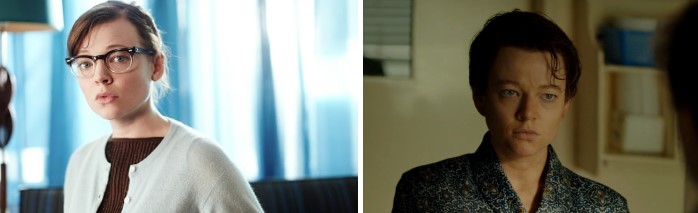 영화 타임 패러독스 속 주인공 제인과 존의 모습을 나란히 배치하여 동일 인물임을 암시하는 장면