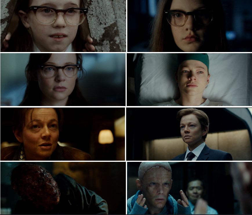 영화 타임 패러독스 속 제인, 존, 바텐더, 폭파범 등 동일 인물의 다양한 시기별 모습들을 모아놓은 스틸컷