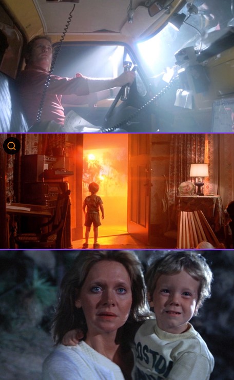 미지와의 조우 로이 UFO 목격 장면 스틸컷 - 외계인 빛과 소년 배리의 첫 조우