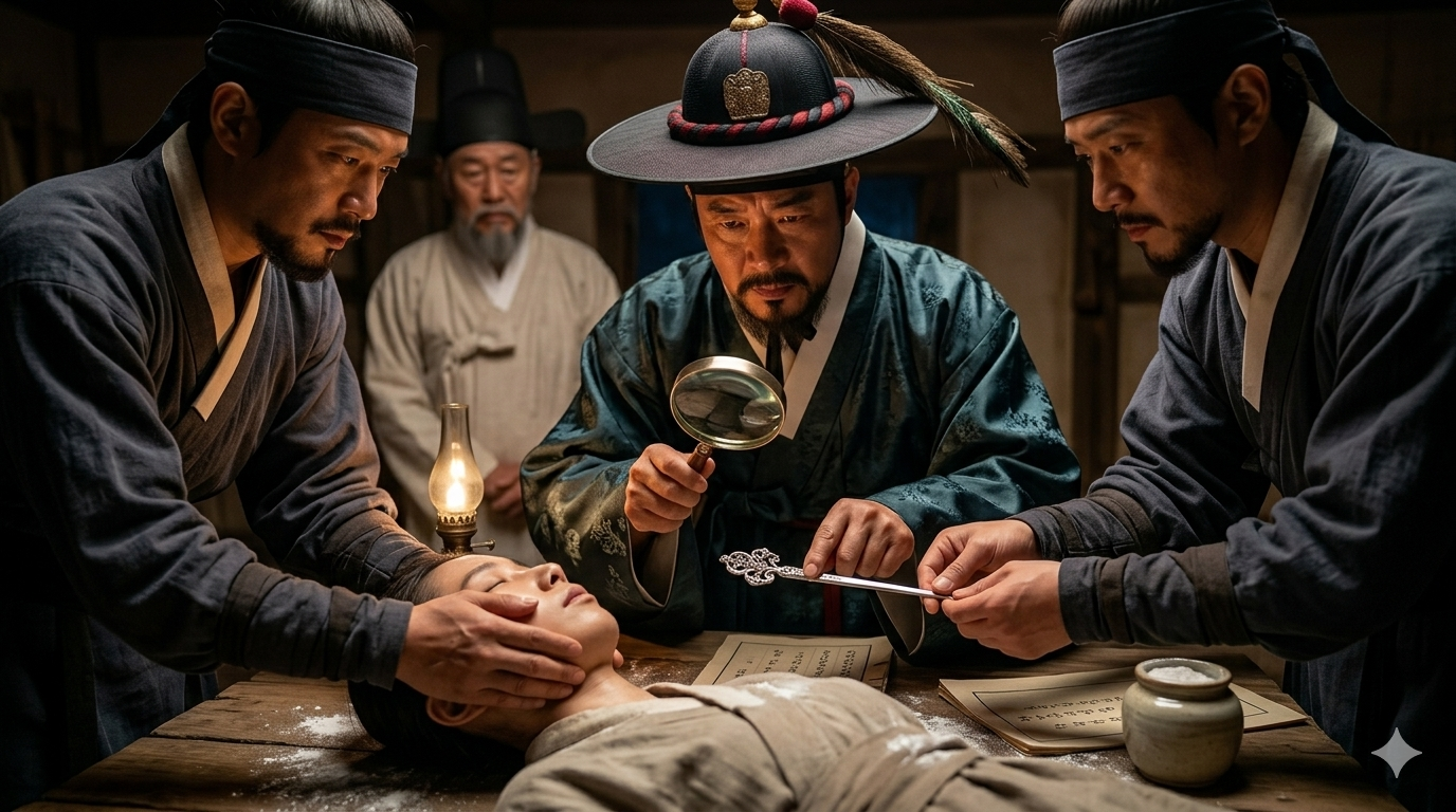 조선 은비녀 독살 감별 수사법 - 시신 목구멍 은비녀 변색 실험 무원록 검시