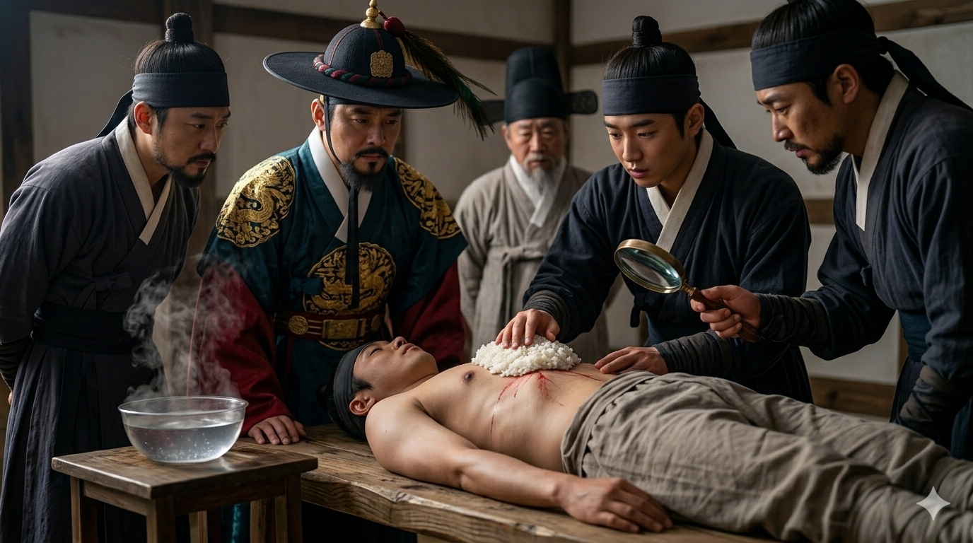조선 뜨거운 밥 상처 혈흔 검출법 - 파초잎 가루 루미놀 검사 조선판 과학수사 무원록