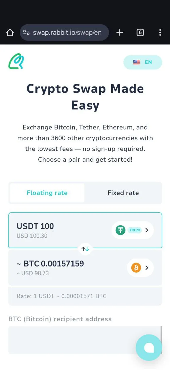 Swap to Bitcoin