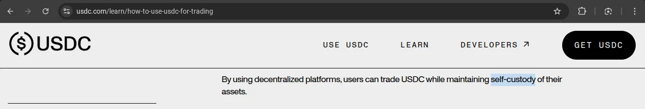 “Autocustódia” em usdc.com