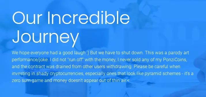 Screenshot from PONZI website