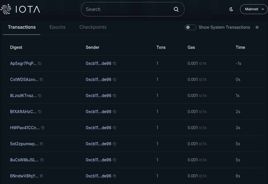 IOTA transactions with gas fees