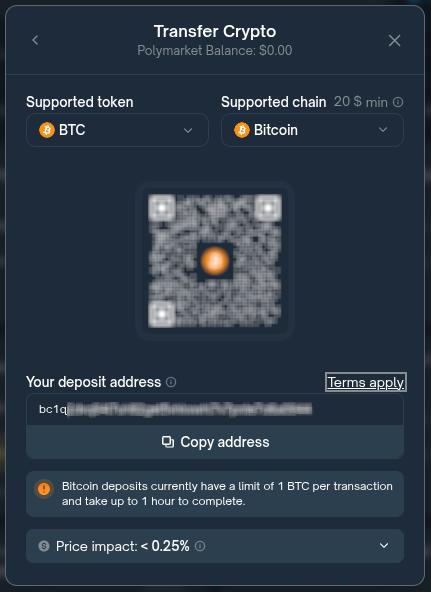 Polymarket现在接受比特币存款