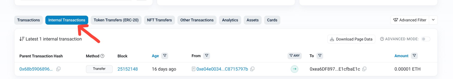 Internal Transactions on Etherscan