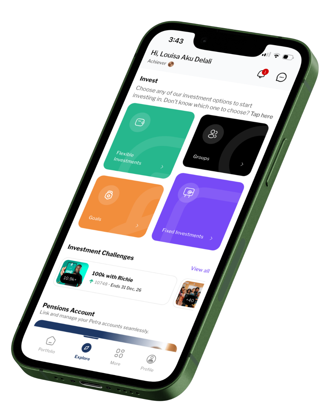 achieve by Petra app interface